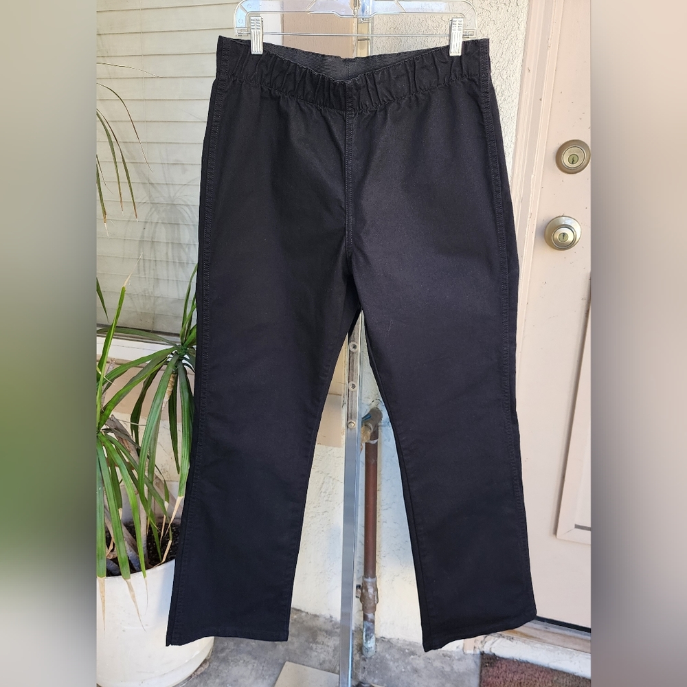 LARGE women SOFT SURROUNDINGS black cotton bootcut elastic waist pull on pants